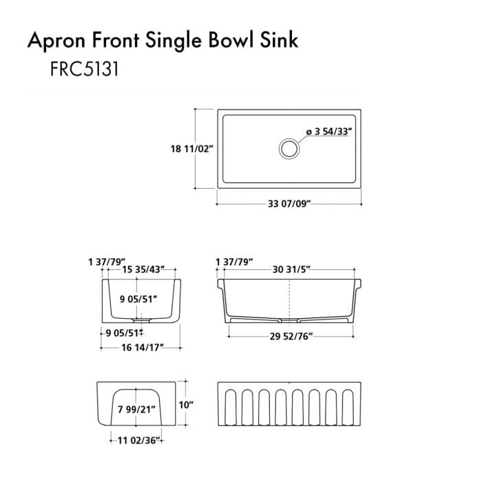 ZLINE Venice Farmhouse Reversible Fireclay Sink in White Matte (FRC5131-WM-33)