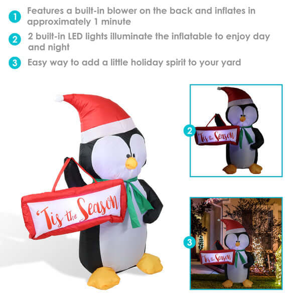 46.5" Jolly Holiday Penguin- Inflatable Christmas Decoration