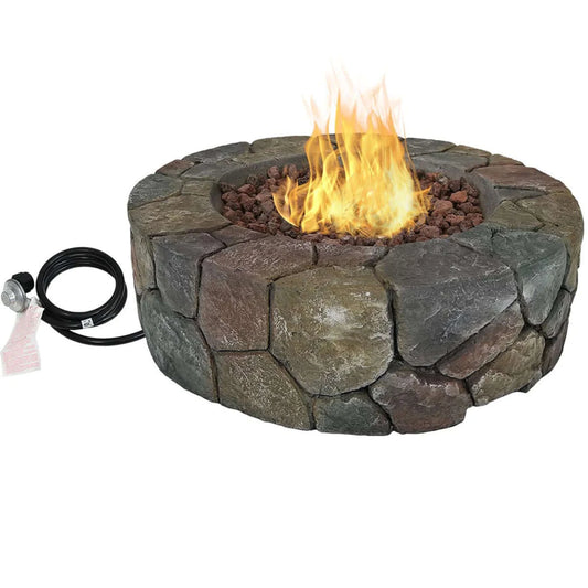 30" Round Cast Stone Smokeless Fire Pit with Lava Rocks