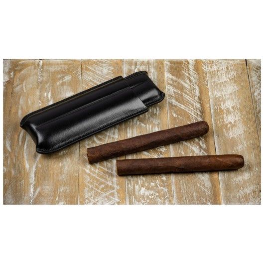 2 Cigar Black Leather Case