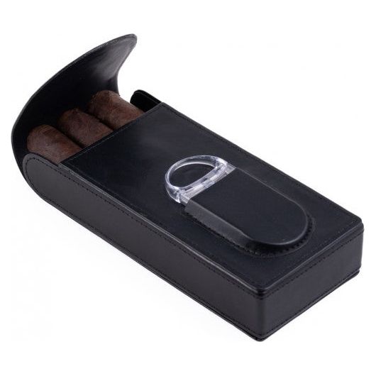 3 Cigar Leather Case w/ Magnetic Closure & Cutter