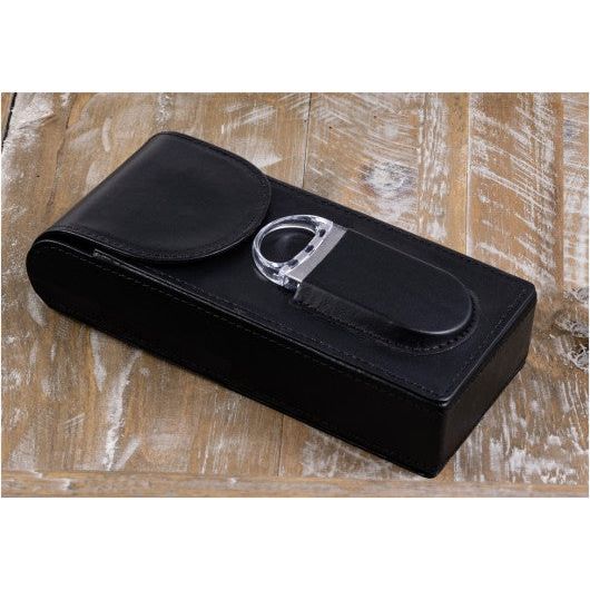 3 Cigar Leather Case w/ Magnetic Closure & Cutter