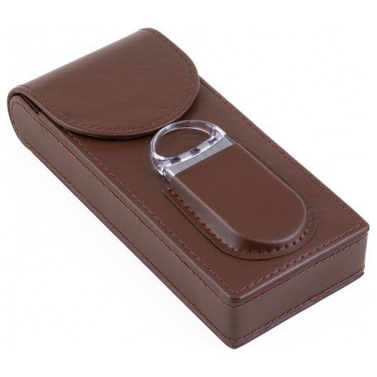 3 Cigar Leather Case w/ Magnetic Closure & Cutter