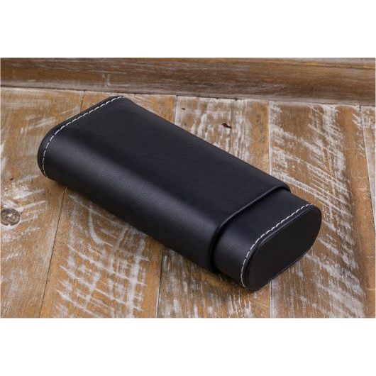 3 Cigar Black Leather Case