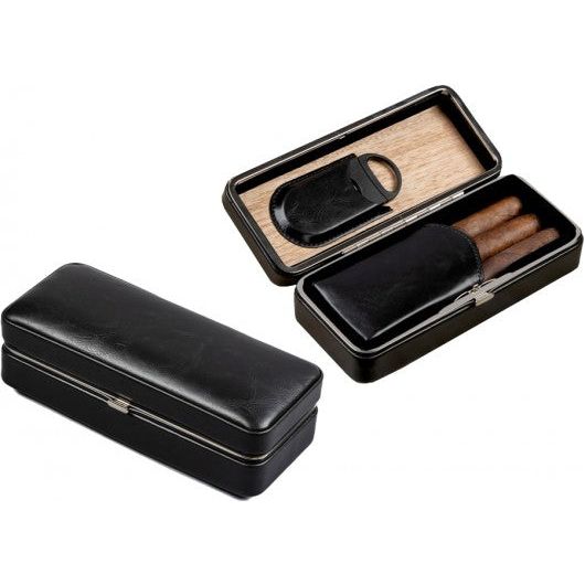 3 Cigar Folding Leather Travel Case w/ Cutter