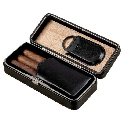 3 Cigar Folding Leather Travel Case w/ Cutter