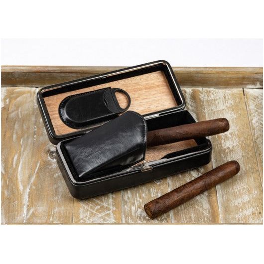 3 Cigar Folding Leather Travel Case w/ Cutter