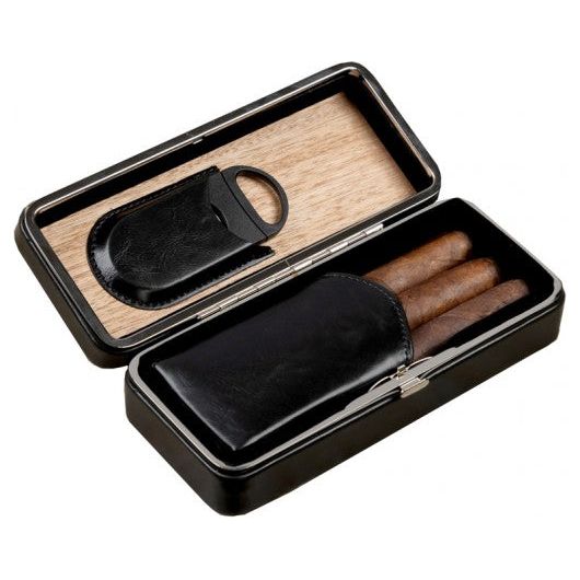 3 Cigar Folding Leather Travel Case w/ Cutter