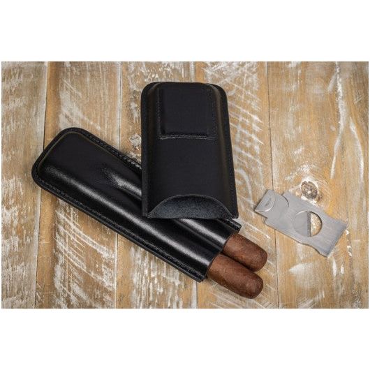 2 Cigar Leather Case w/ Cutter