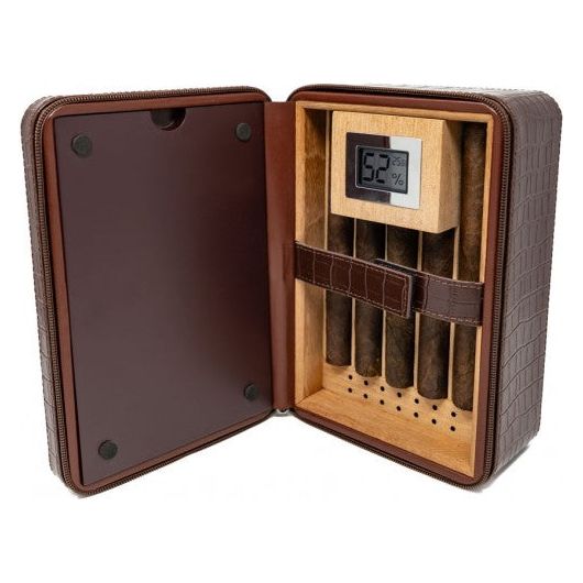 ManhattanXL Travel Humidor w/ Digital Hygro, Ashtray, Cutter, Lighter, Humidifier & Zipper | Holds 20 Cigars