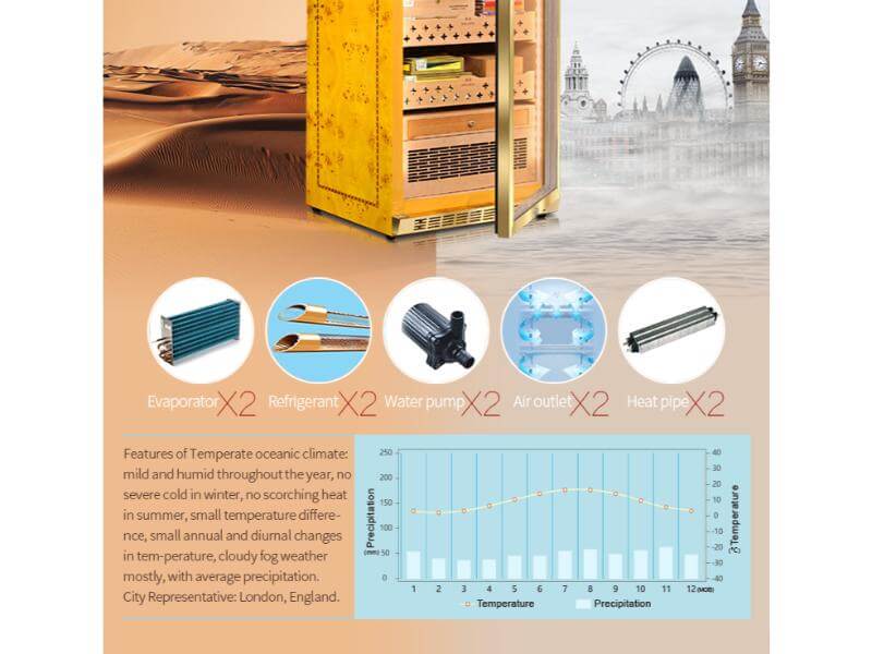 Raching MON1800A Precision Climate Controlled Humidor | 900 Cigars