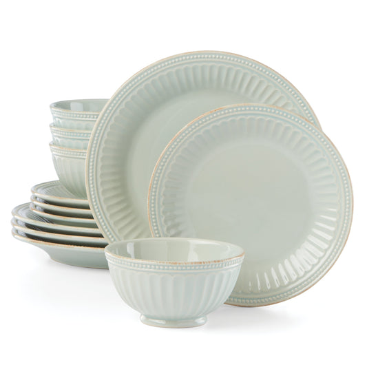 Lenox French Perle Groove Ice Blue 12-Piece Plate & Bowl Dinnerware Set