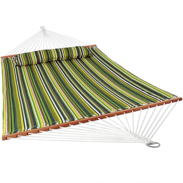 Double Hammock with Pillow | Quilted Fabric | Spreader Bars Included