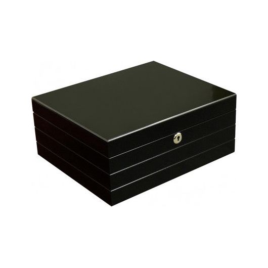 Onyx High Gloss Black Humidor w/ Polished Hardware | Holds 50 Cigars