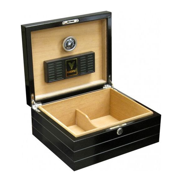 Onyx High Gloss Black Humidor w/ Polished Hardware | Holds 50 Cigars