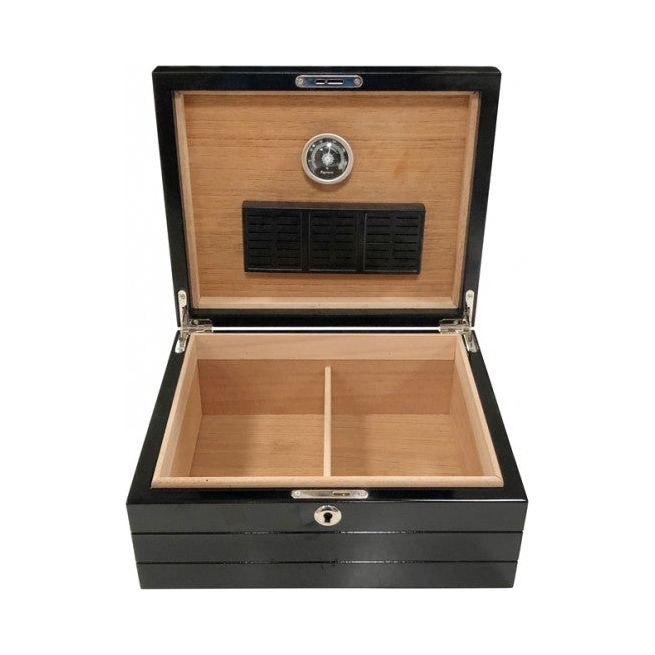 Onyx High Gloss Black Humidor w/ Polished Hardware | Holds 50 Cigars