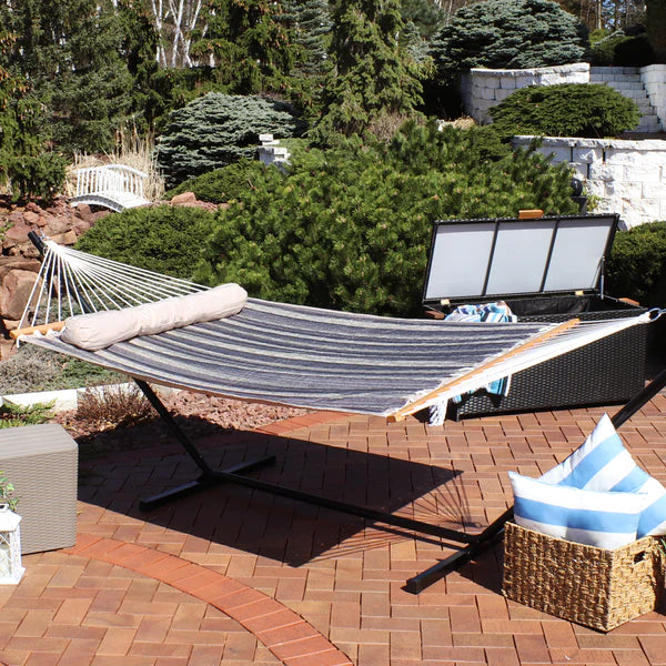 Double Hammock with Pillow | Quilted Fabric | Spreader Bars Included