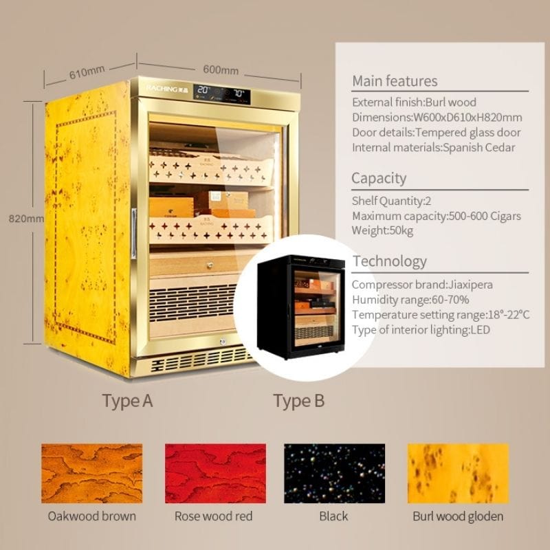 Raching MON800A Electric Humidor w/ Ammonia Removal | Holds 600 Cigars