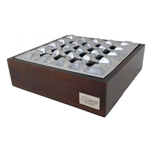 Smokin Ash Rockford Grid Ashtray - Polished Cast Aluminum w/ Wood Base