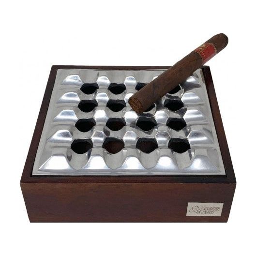 Smokin Ash Rockford Grid Ashtray - Polished Cast Aluminum w/ Wood Base