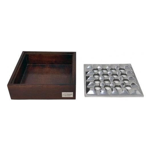 Smokin Ash Rockford Grid Ashtray - Polished Cast Aluminum w/ Wood Base