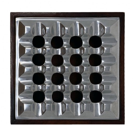 Smokin Ash Rockford Grid Ashtray - Polished Cast Aluminum w/ Wood Base