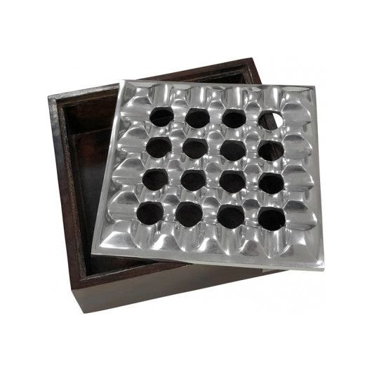 Smokin Ash Rockford Grid Ashtray - Polished Cast Aluminum w/ Wood Base