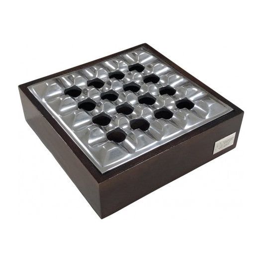 Smokin Ash Rockford Grid Ashtray - Polished Cast Aluminum w/ Wood Base