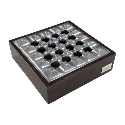 Smokin Ash Rockford Grid Cigar Ashtray | Polished Cast Aluminum with Wood Base