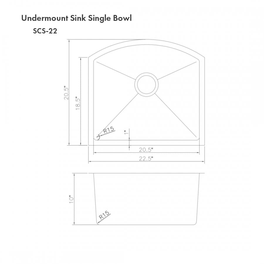 ZLINE Telluride 22" Undermount Single Bowl Sink in Stainless Steel (SCS-22)