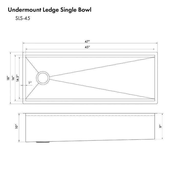 ZLINE Garmisch 45" Undermount Single Bowl Sink in Stainless Steel with Accessories (SLS-45)