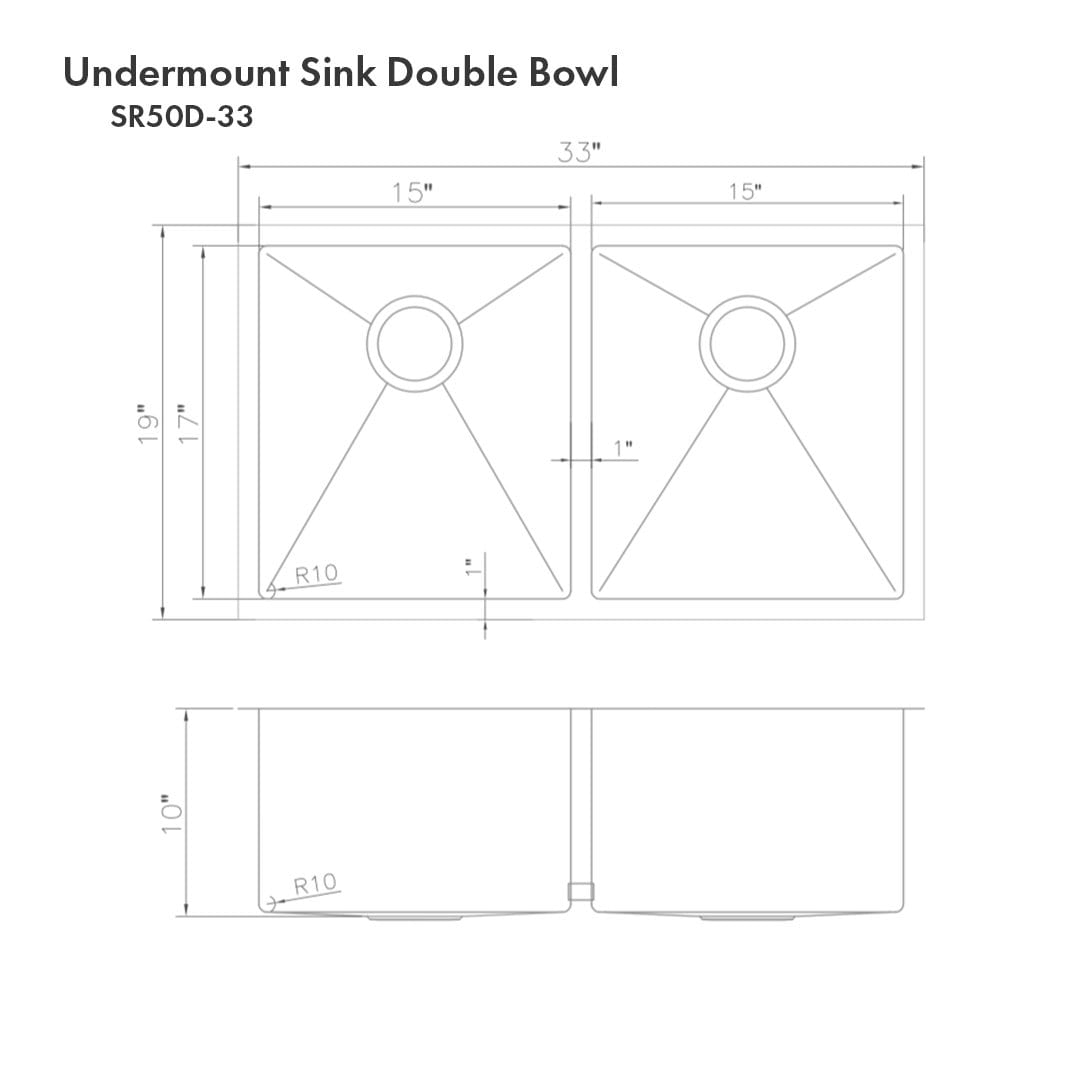 ZLINE Anton 33" Undermount Double Bowl Sink in Stainless Steel (SR50D-33)