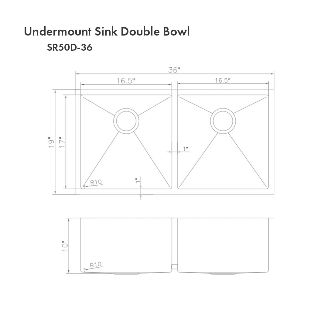 ZLINE Anton 36" Undermount Double Bowl Sink in Stainless Steel (SR50D-36)