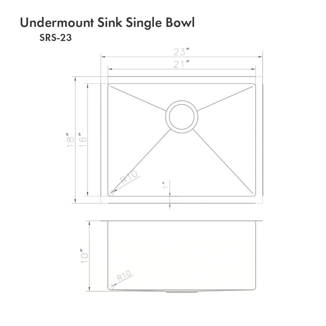 ZLINE Meribel 23" Undermount Single Bowl Sink in Stainless Steel (SRS-23)