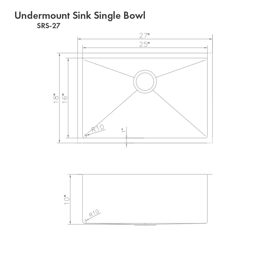 ZLINE Meribel 27" Undermount Single Bowl Sink in Stainless Steel (SRS-27)