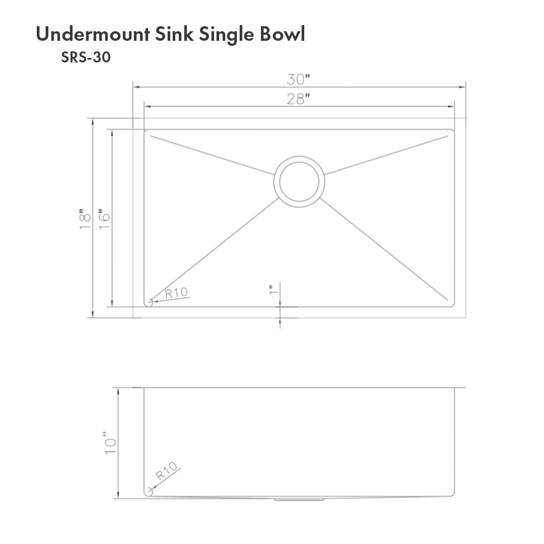 ZLINE Meribel 30" Undermount Single Bowl Sink in Stainless Steel (SRS-30)