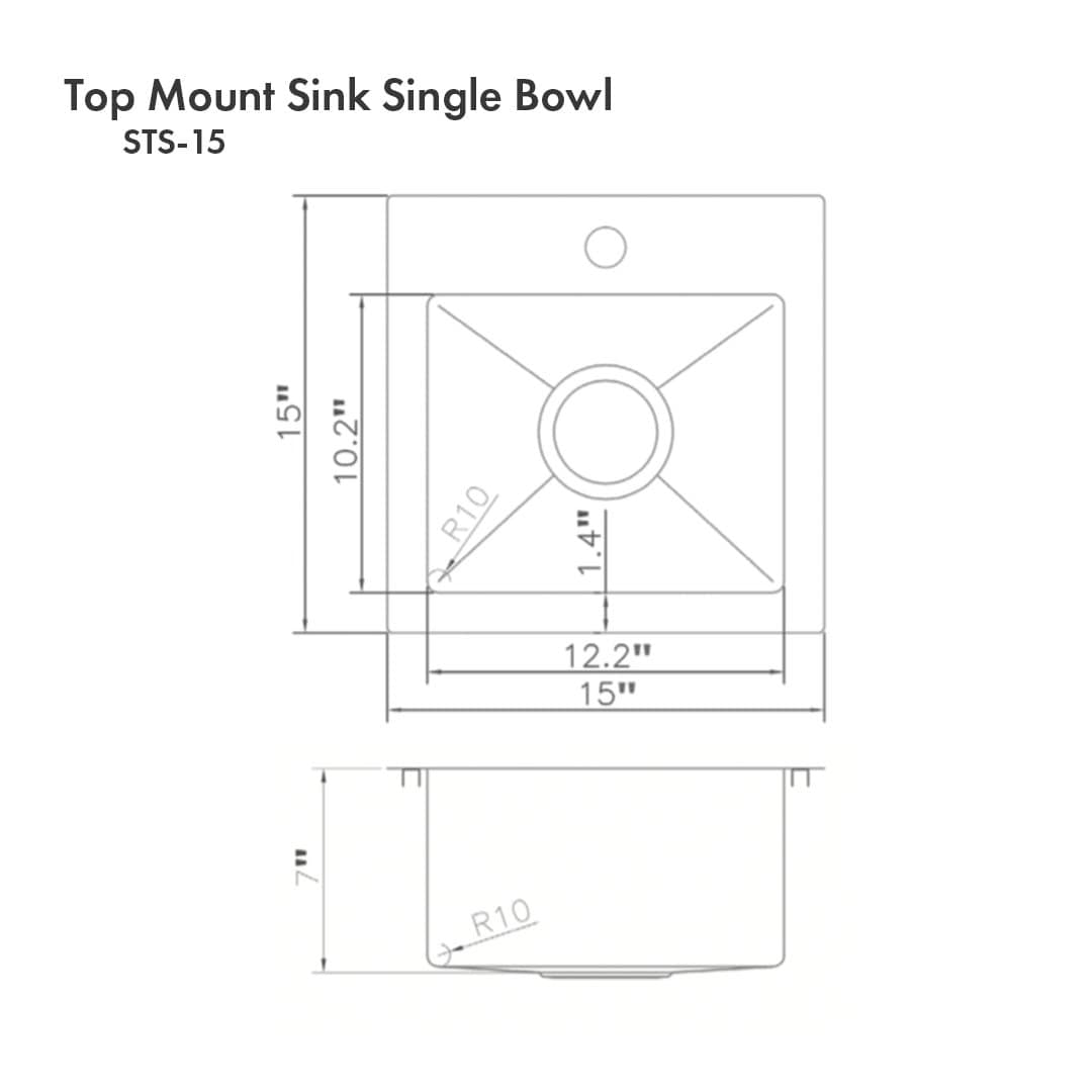 ZLINE Donner 15" Topmount Single Bowl Bar Sink in Stainless Steel (STS-15)