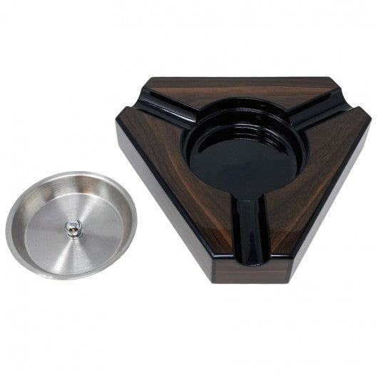 Dark Maple & Black Lacquer Triangular Ashtray