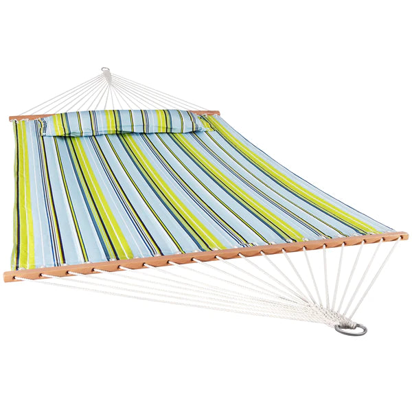 Double Hammock with Pillow | Quilted Fabric | Spreader Bars Included