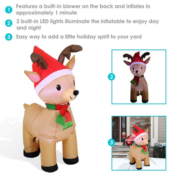 3.5' Foot Cheerful Reindeer- Inflatable Christmas Decoration