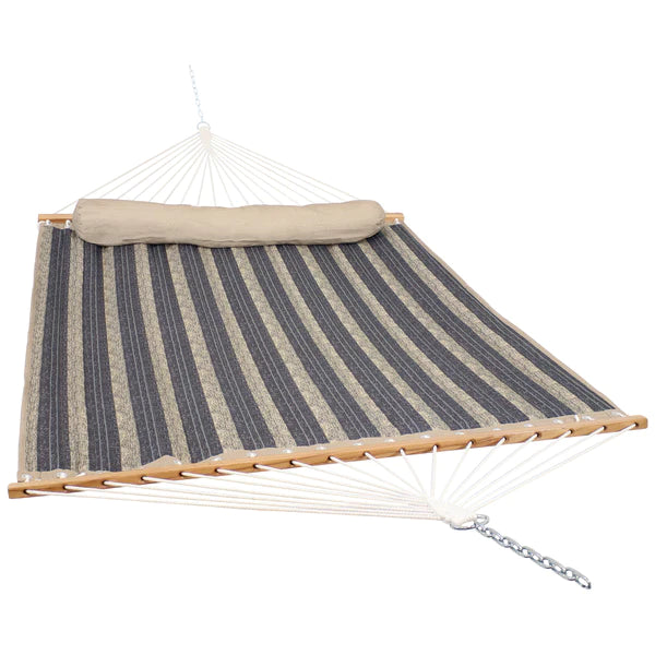Double Hammock with Pillow | Quilted Fabric | Spreader Bars Included