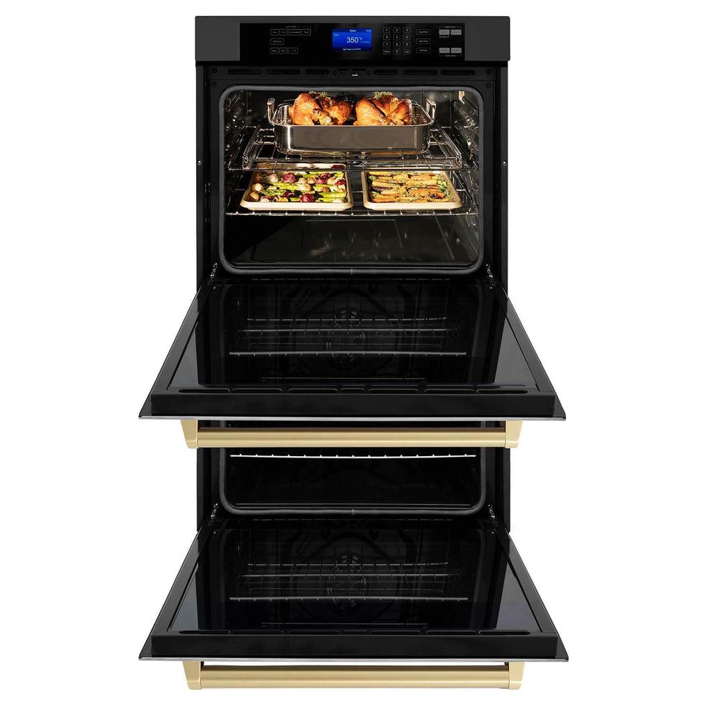 ZLINE 30 in. Autograph Edition Electric Double Wall Oven with Self Clean and True Convection in Black Stainless Steel and Champagne Bronze Accents (AWDZ-30-BS-CB)