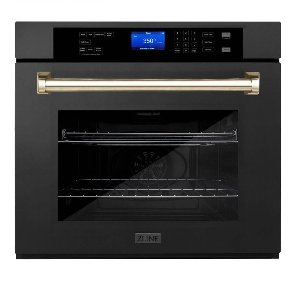 ZLINE Autograph Edition 30 in. Single Wall Oven with Self Clean and True Convection in Black Stainless Steel and Polished Gold Accents (AWSZ-30-BS-G)