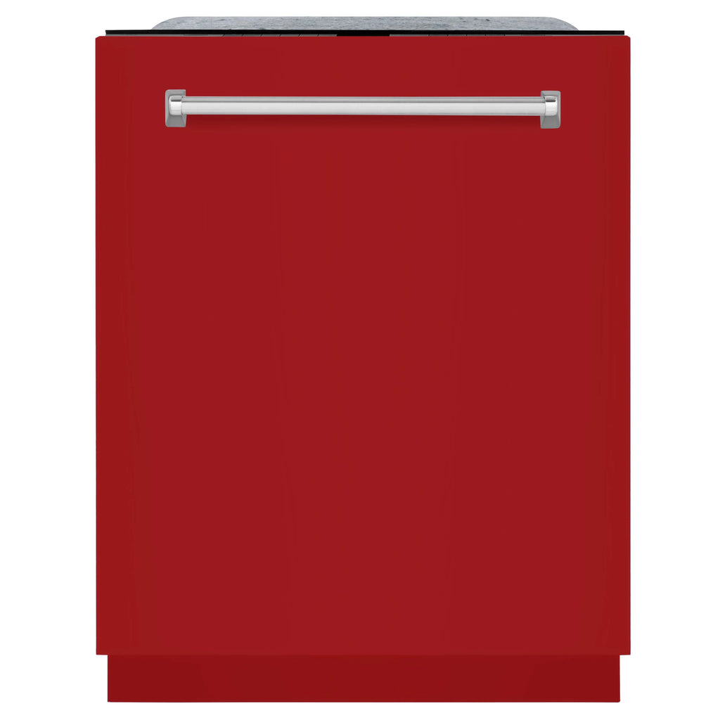 ZLINE 24 in. Panel-Included Monument Series 3rd Rack Top Touch Control Dishwasher with Red Gloss Door, 45dBa (DWMT-RG-24)