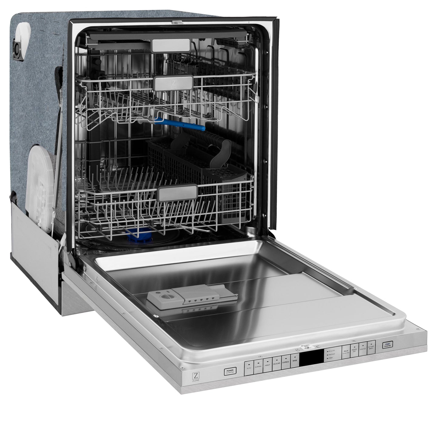 ZLINE Autograph Edition 24" 3rd Rack Top Control Tall Tub Dishwasher in Fingerprint Resistant Stainless Steel with Matte Black Accents, 45dBa (DWMTZ-SN-24-MB)