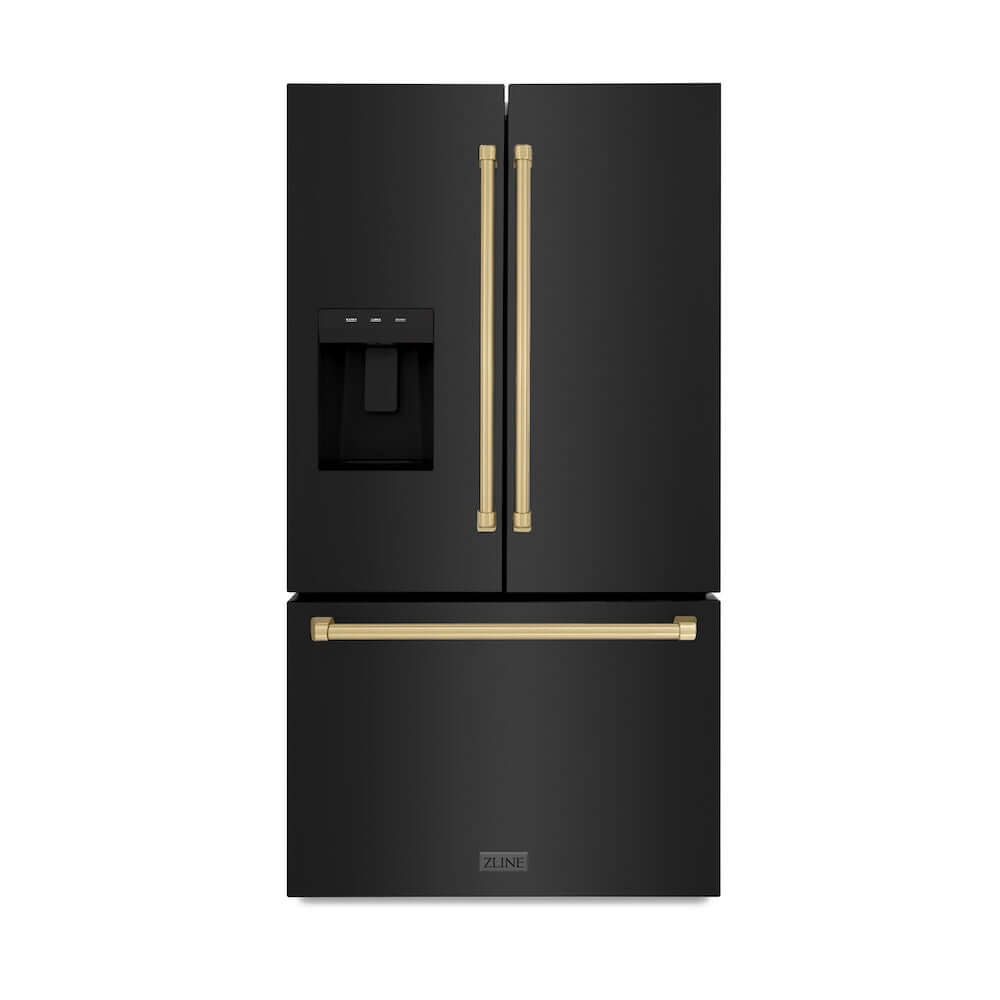 ZLINE 36" Standard-Depth French Door External Water Dispenser Refrigerator with Dual Ice Maker in Black Stainless Steel (RSM-W-36-BS)