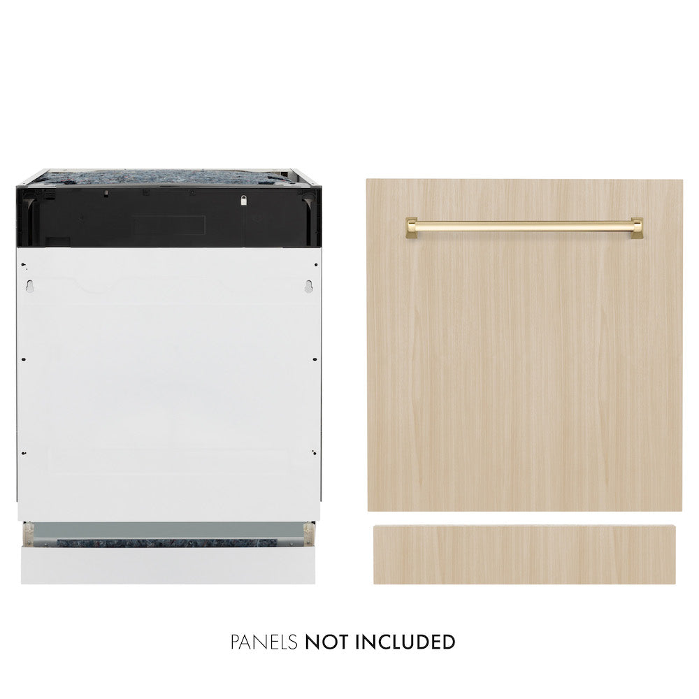 ZLINE Autograph Edition 24 in. Tallac Series 3rd Rack Top Control Built-In Tall Tub Dishwasher in Custom Panel Ready with Polished Gold Handle, 51dBa (DWVZ-24-G)