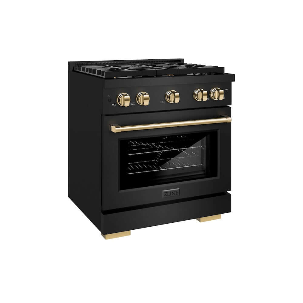 ZLINE 30" 4 Burner Gas Range with Convection Gas Oven in Black Stainless Steel (SGRB-30)