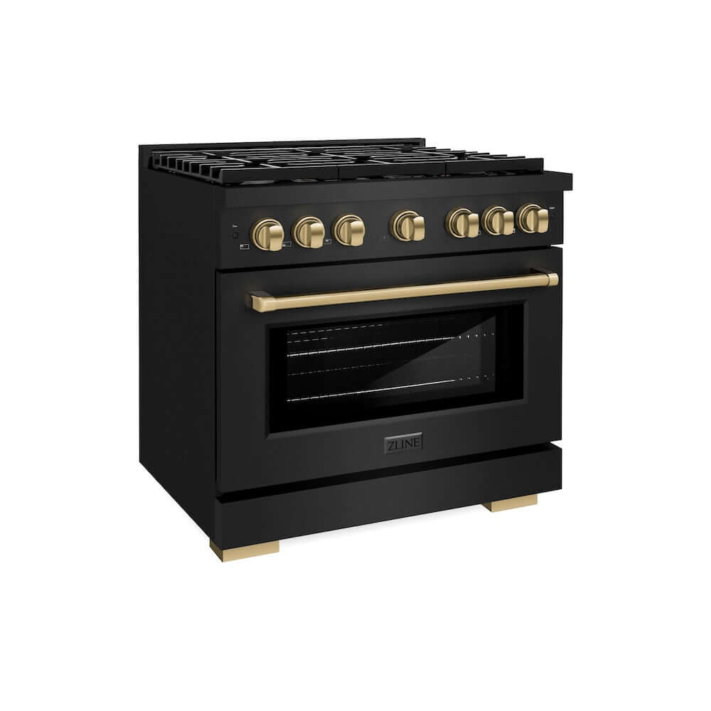 ZLINE 36 in. 5.2 cu. ft. 6 Burner Gas Range with Convection Gas Oven in Black Stainless Steel (SGRB-36)