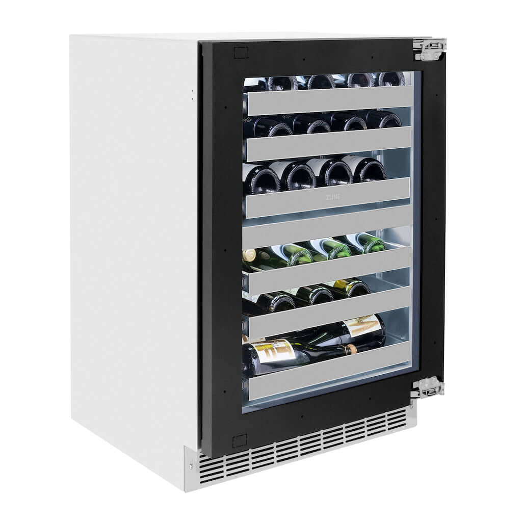 ZLINE Autograph Edition 24 in. Touchstone Dual Zone 44 Bottle Wine Cooler With Panel Ready Glass Door And Matte Black Handle (RWDPOZ-24-MB)